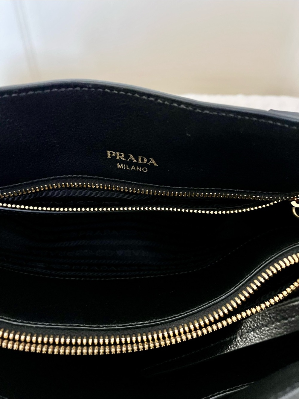Prada Black Leather Glacé Calfskin Embossed Leather Logo Tote (Authentic) - Picture 10 of 15
